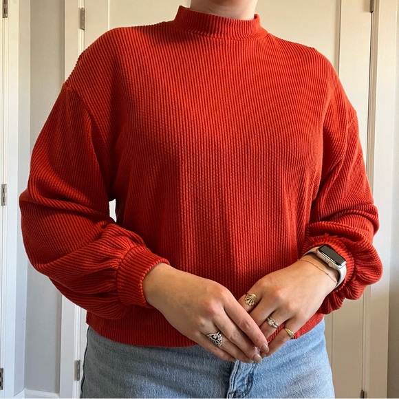 Lush Sweaters - Lush Mockneck Deep Orange Sweater w/ Puffy Sleeves Size Small